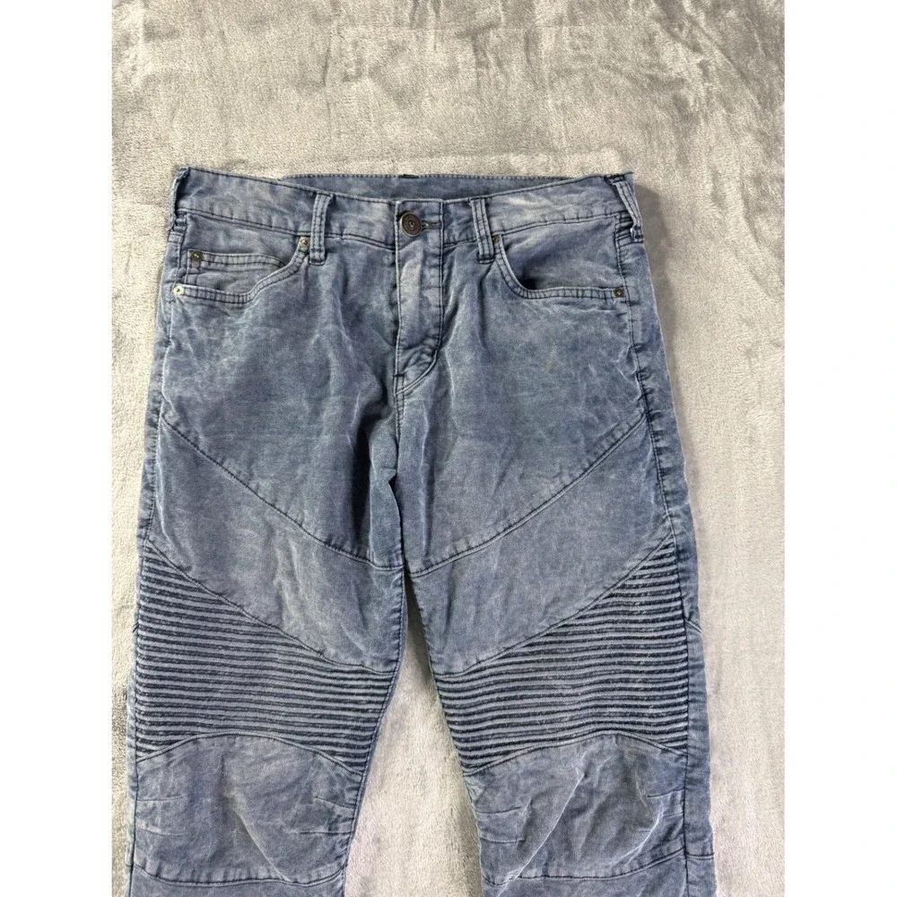 EU 31 True Religion Geno Relaxed Slim Moto Corduroy Pants Blue Acid Wash Men's